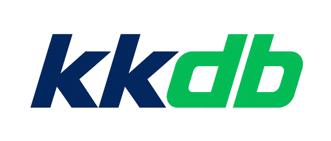 kkdb logo on a dark forest green navbar
